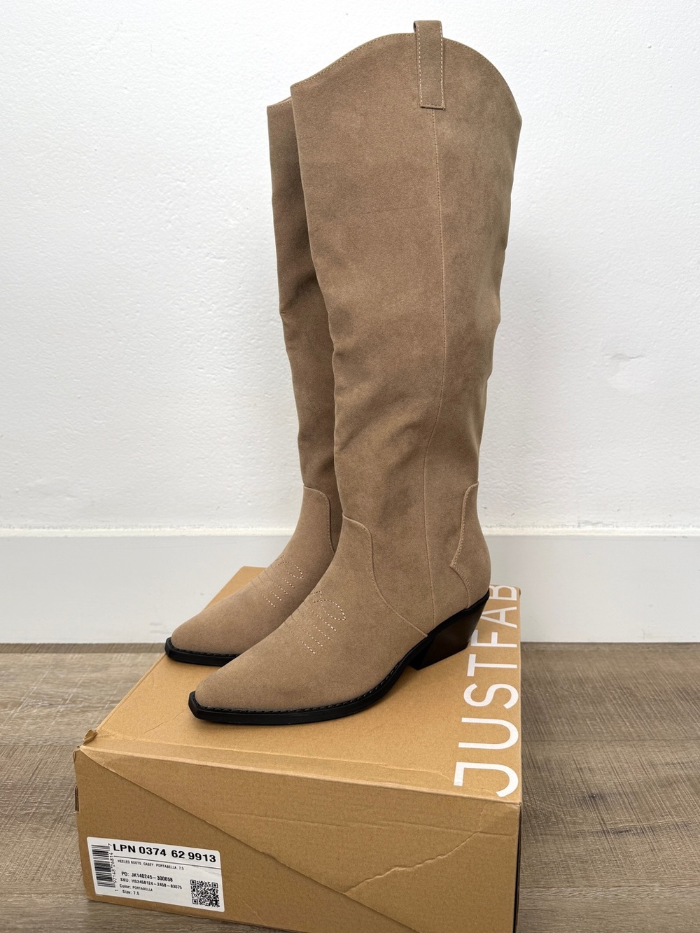 JustFab Casey Size 7.5 Portabella Tan Knee High Western Cowboy Heeled Boots